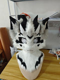 Yis cosplay Custom Black & White Horned Dragon Kemono Fursuit Head