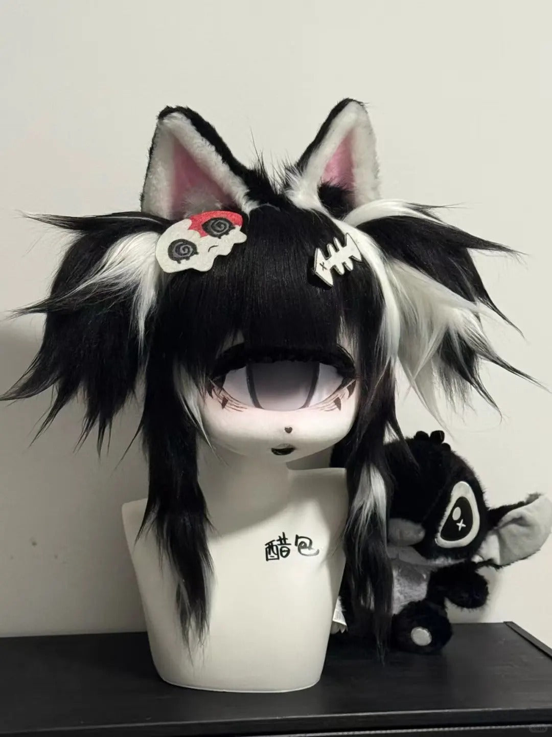 Yis Cosplay Custom Black & White Cat Kemono Fursuit Head