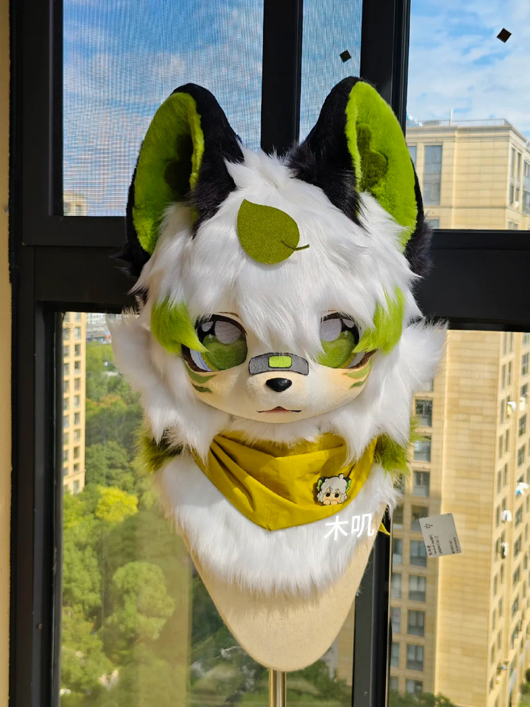 Yis cosplay Custom Green & White Fox Toony Fursuit Head - Yiscosplay