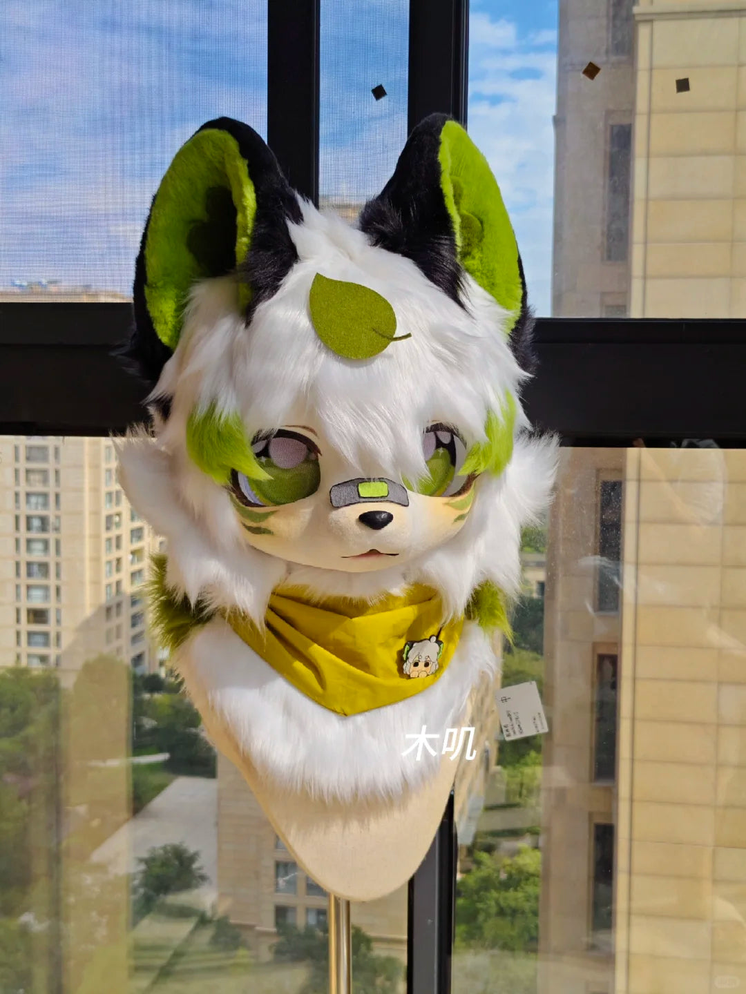 Yis cosplay Custom Green & White Fox Toony Fursuit Head - Yiscosplay