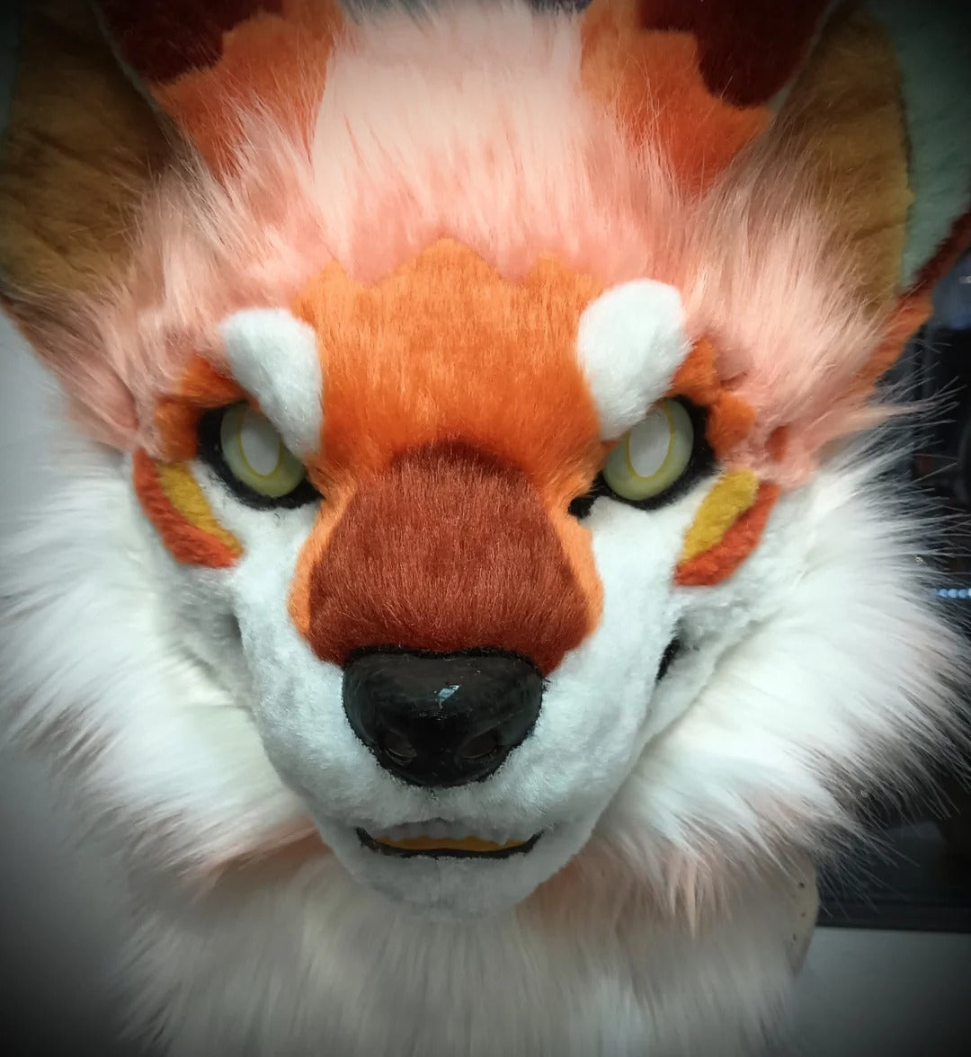 Yis cosplay Orange White Fox Kemono Fursuit Head with Mint Inner Ears