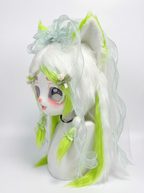 Yis Cosplay Custom White & Neon Green Cat Kigurumi Fursuit Head - Yiscosplay
