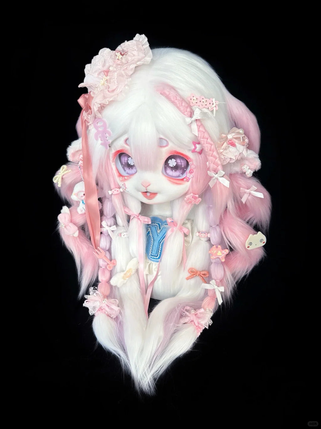 Yis cosplay Handmade Custom Pink & White Kigurumi Fursuit Head - Yiscosplay