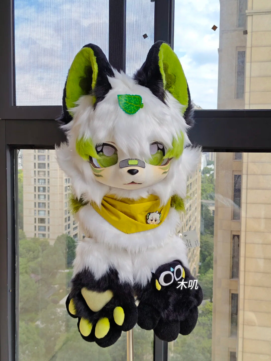 Yis cosplay Custom Green & White Fox Toony Fursuit Head - Yiscosplay