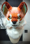 Yis cosplay Orange White Fox Kemono Fursuit Head with Mint Inner Ears