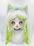 Yis Cosplay Custom White & Neon Green Cat Kigurumi Fursuit Head - Yiscosplay