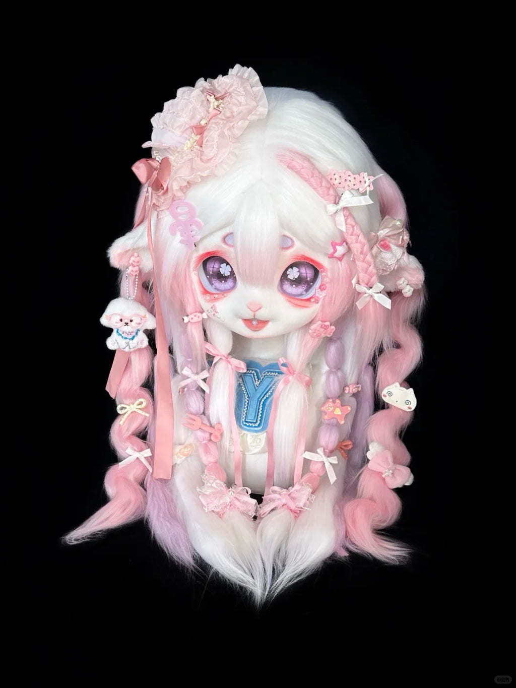 Yis cosplay Handmade Custom Pink & White Kigurumi Fursuit Head - Yiscosplay