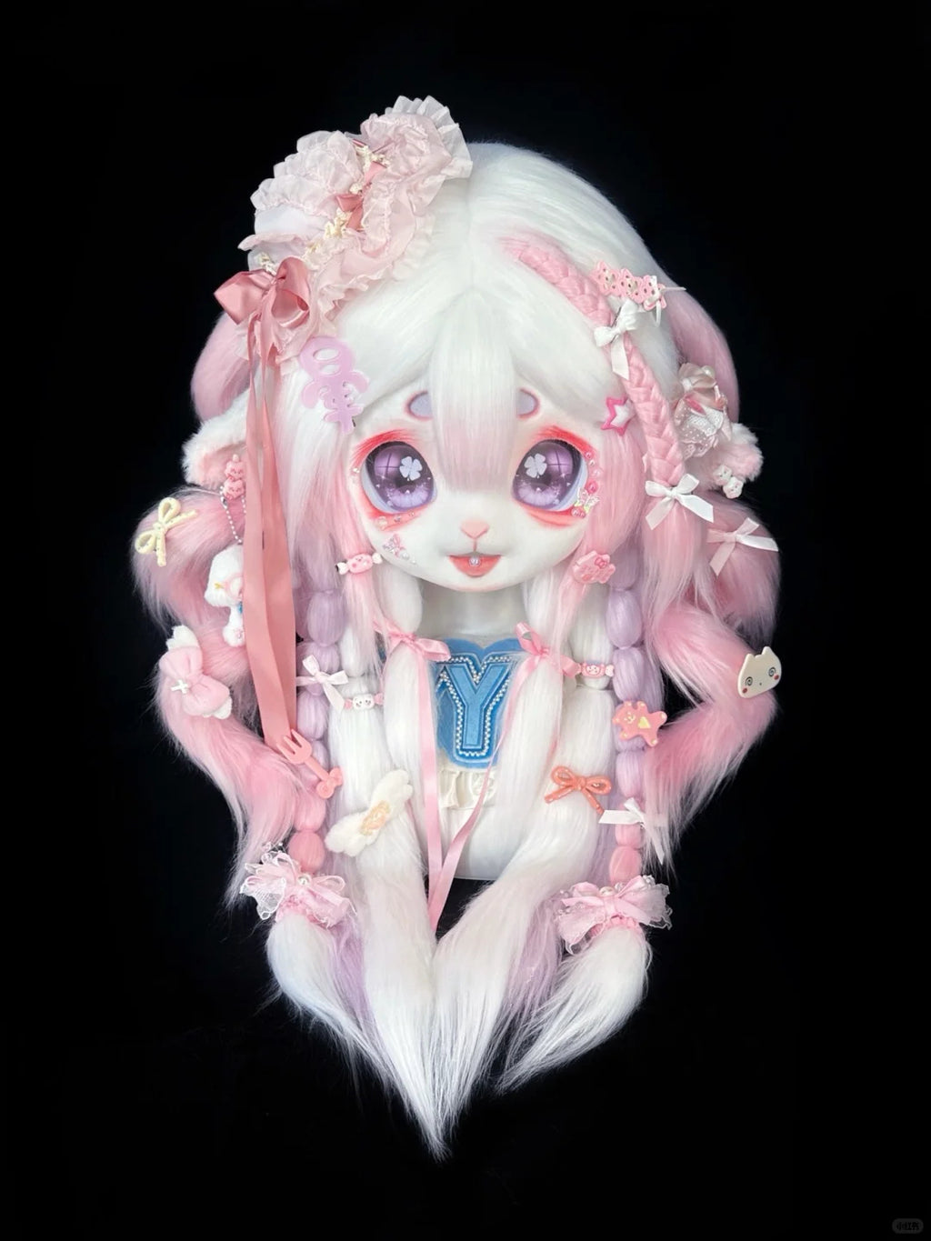 Yis cosplay Handmade Custom Pink & White Kigurumi Fursuit Head - Yiscosplay
