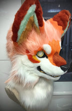 Yis cosplay Orange White Fox Kemono Fursuit Head with Mint Inner Ears