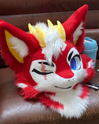 Yis cosplay Handmade Red Fox Kemono Fursuit Head with Horns– Third Build
