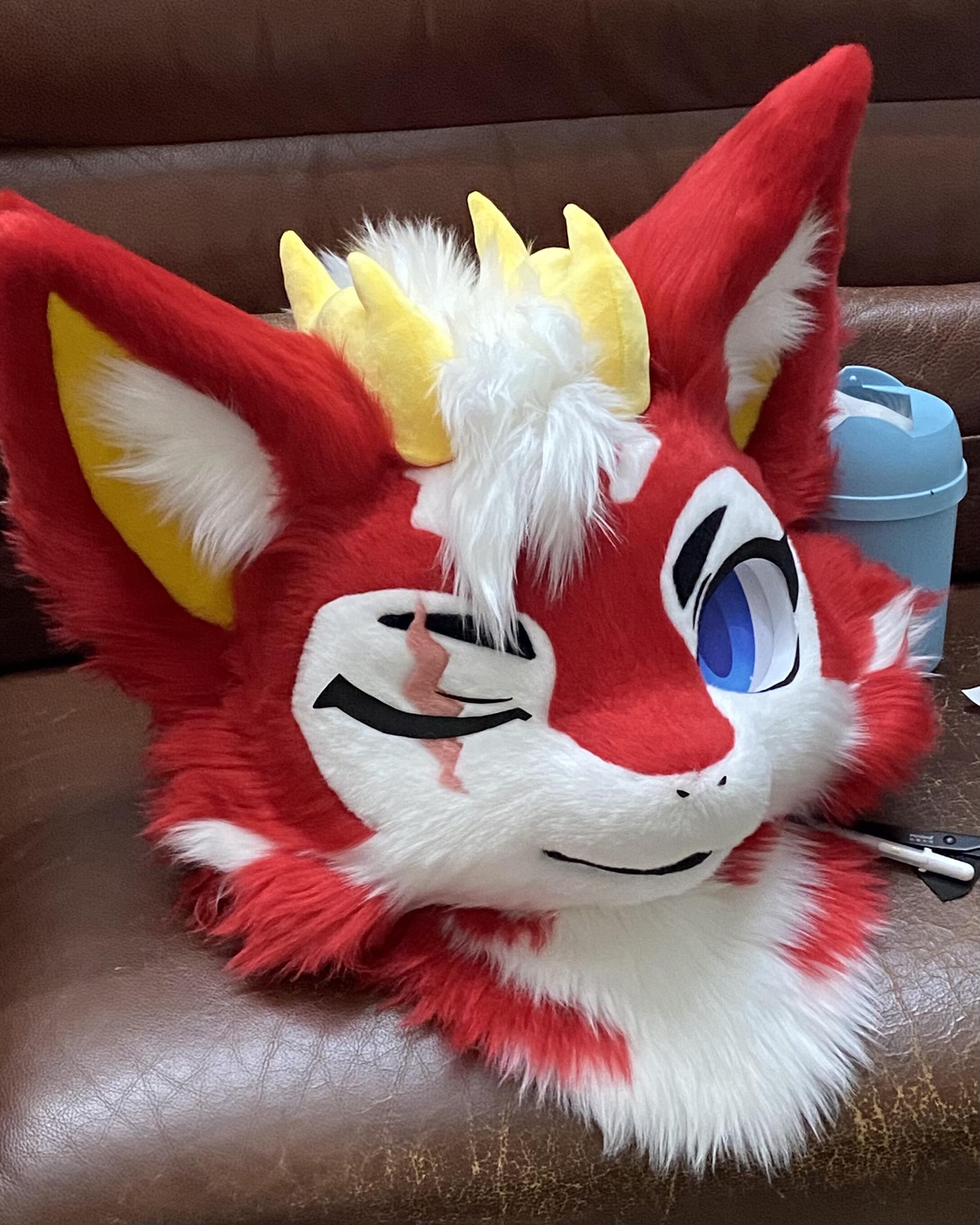 Yis cosplay Handmade Red Fox Kemono Fursuit Head with Horns– Third Build