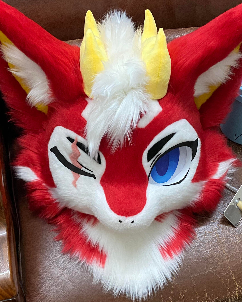 Yis cosplay Handmade Red Fox Kemono Fursuit Head with Horns– Third Build