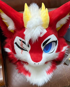 Yis cosplay Handmade Red Fox Kemono Fursuit Head with Horns– Third Build