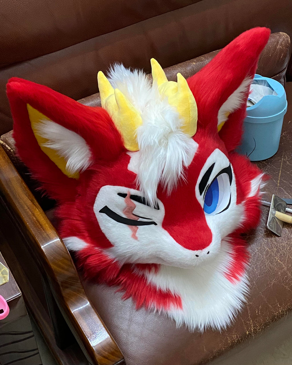 Yis cosplay Handmade Red Fox Kemono Fursuit Head with Horns– Third Build