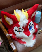 Yis cosplay Handmade Red Fox Kemono Fursuit Head with Horns– Third Build