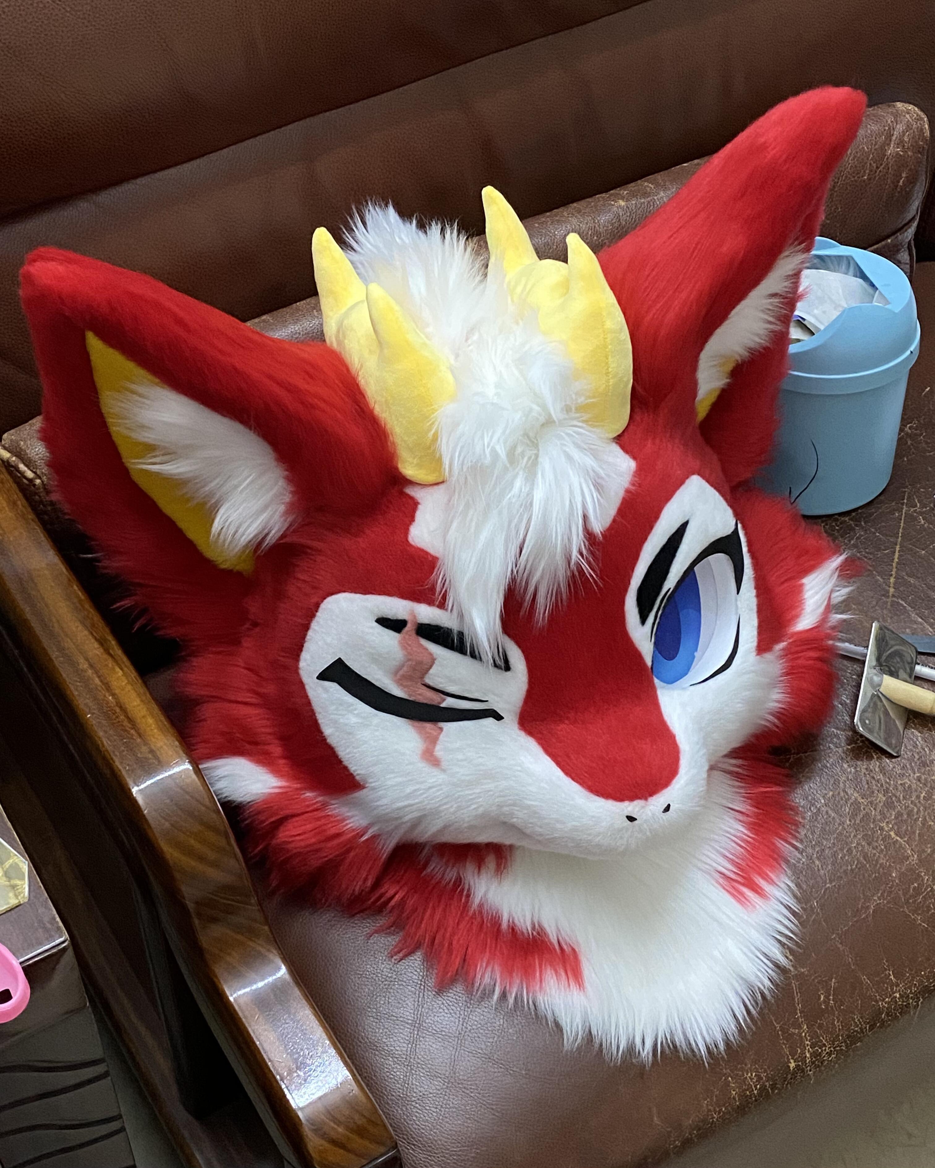 Yis cosplay Handmade Red Fox Kemono Fursuit Head with Horns– Third Build