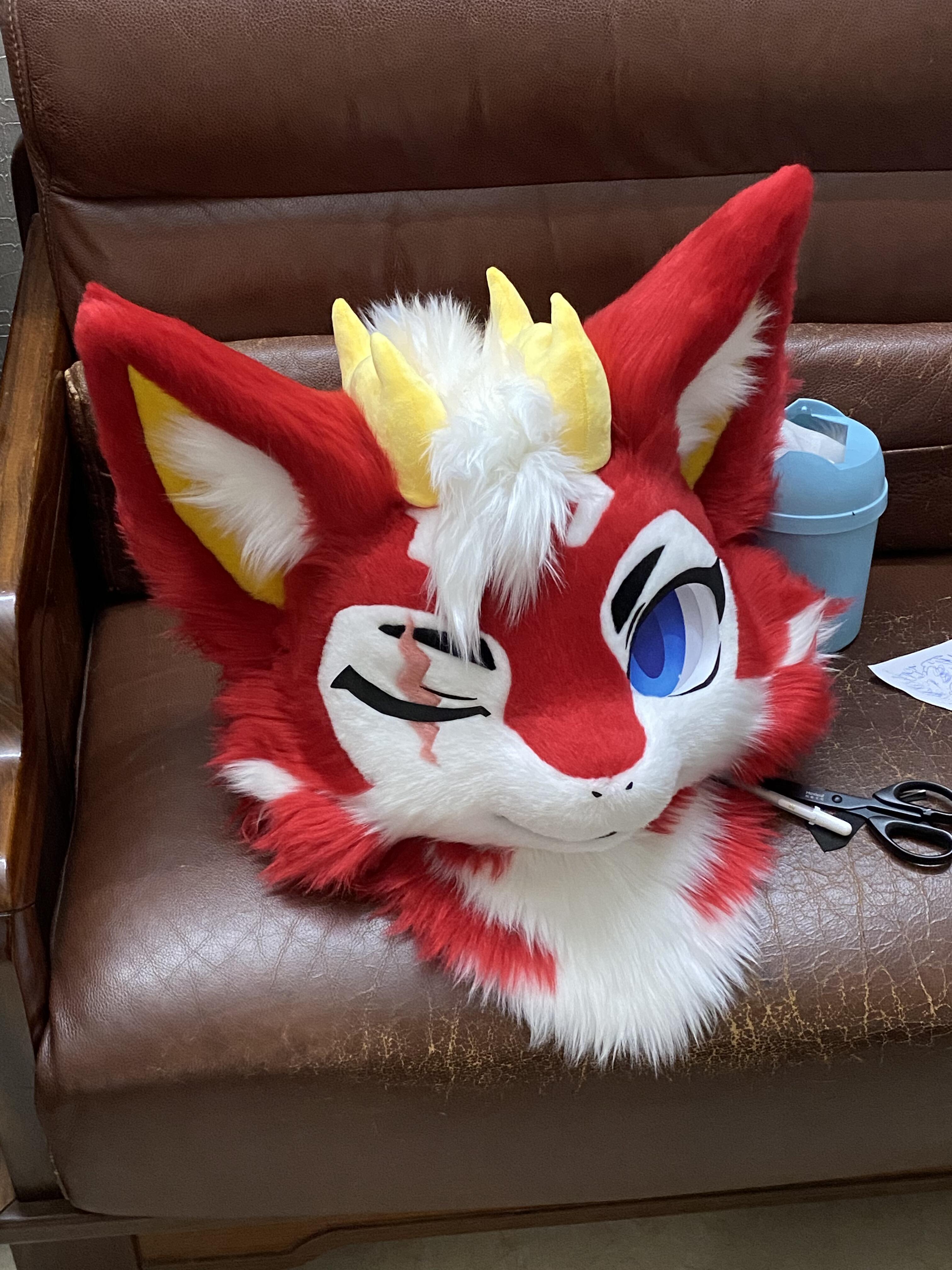 Yis cosplay Handmade Red Fox Kemono Fursuit Head with Horns– Third Build